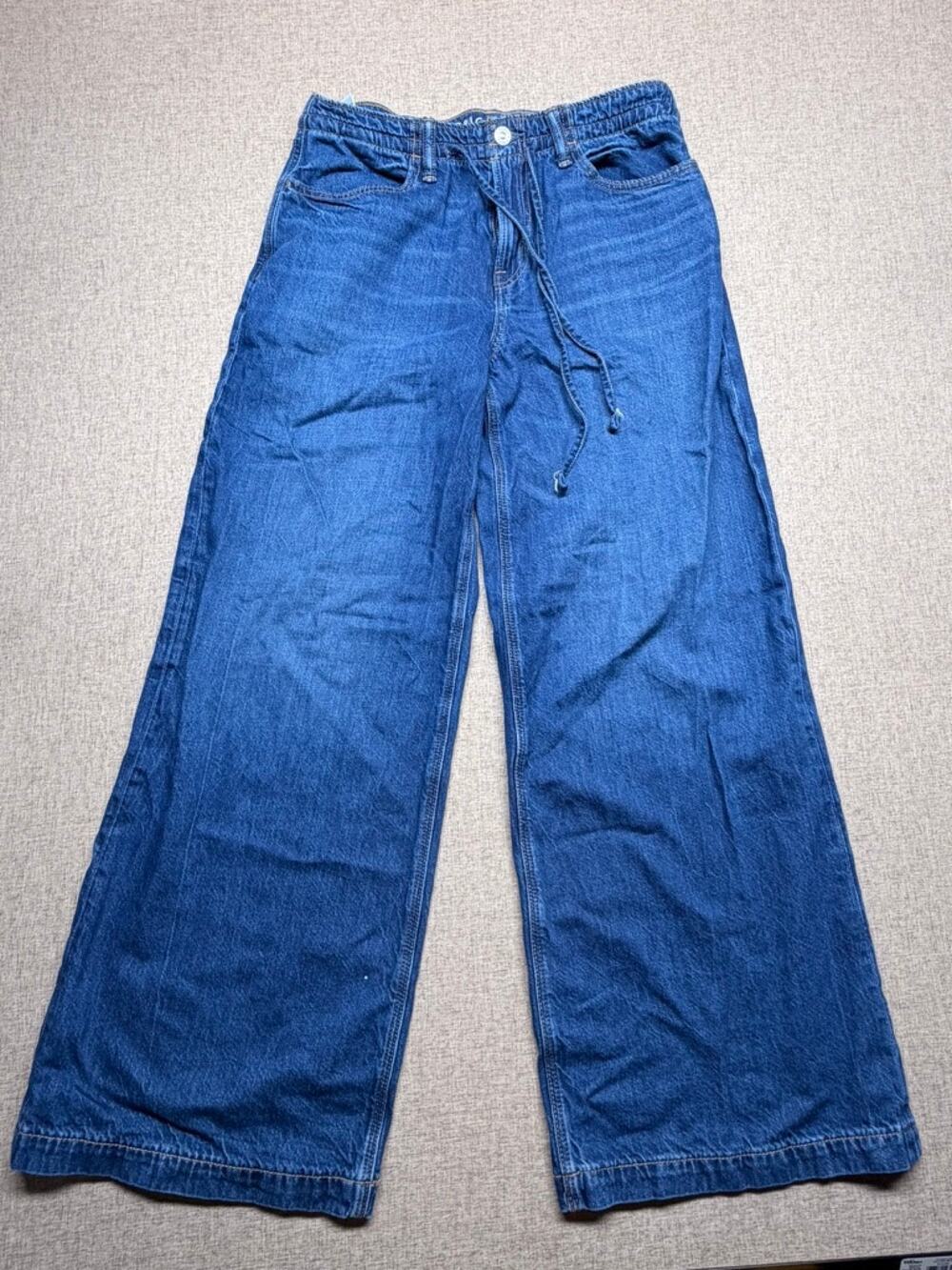 American Eagle Strigid Low-Rise Ultra Wide Leg Jeans Drawstring Size 2